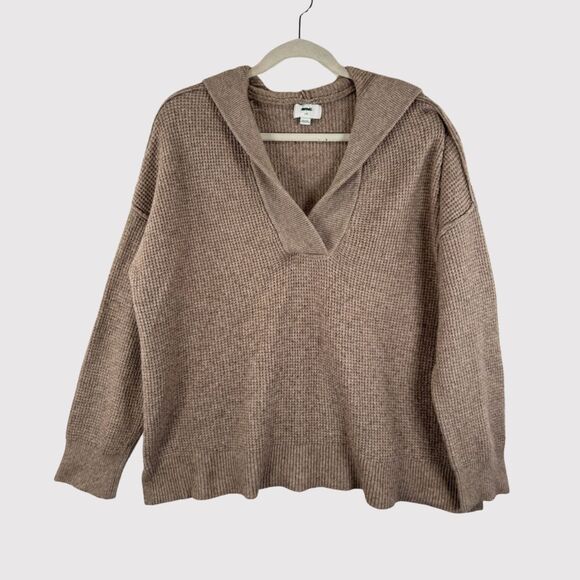 Aerie Sweaters - Aerie Womens Sweater Brown CozyUp Waffle Hoodie V Neck Pullover Stretch Large